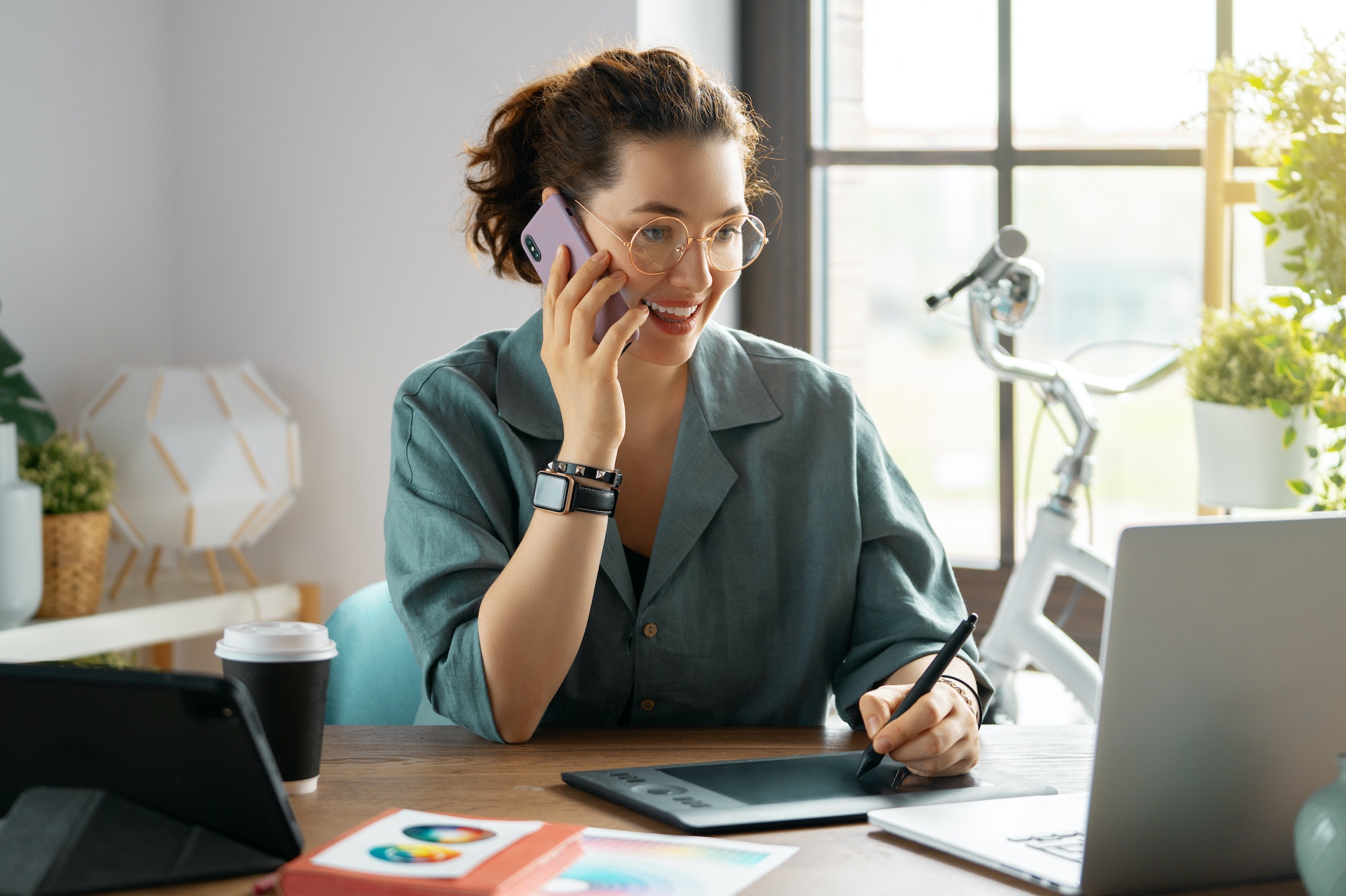 Woman is working at workshop